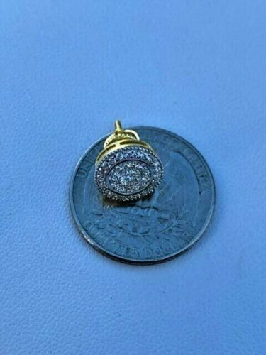 Aretes Iced CZ Hip Hop Para Hombre Boton Grande Acabado En Oro 14k Con Diamantes - Picture 10 of 11