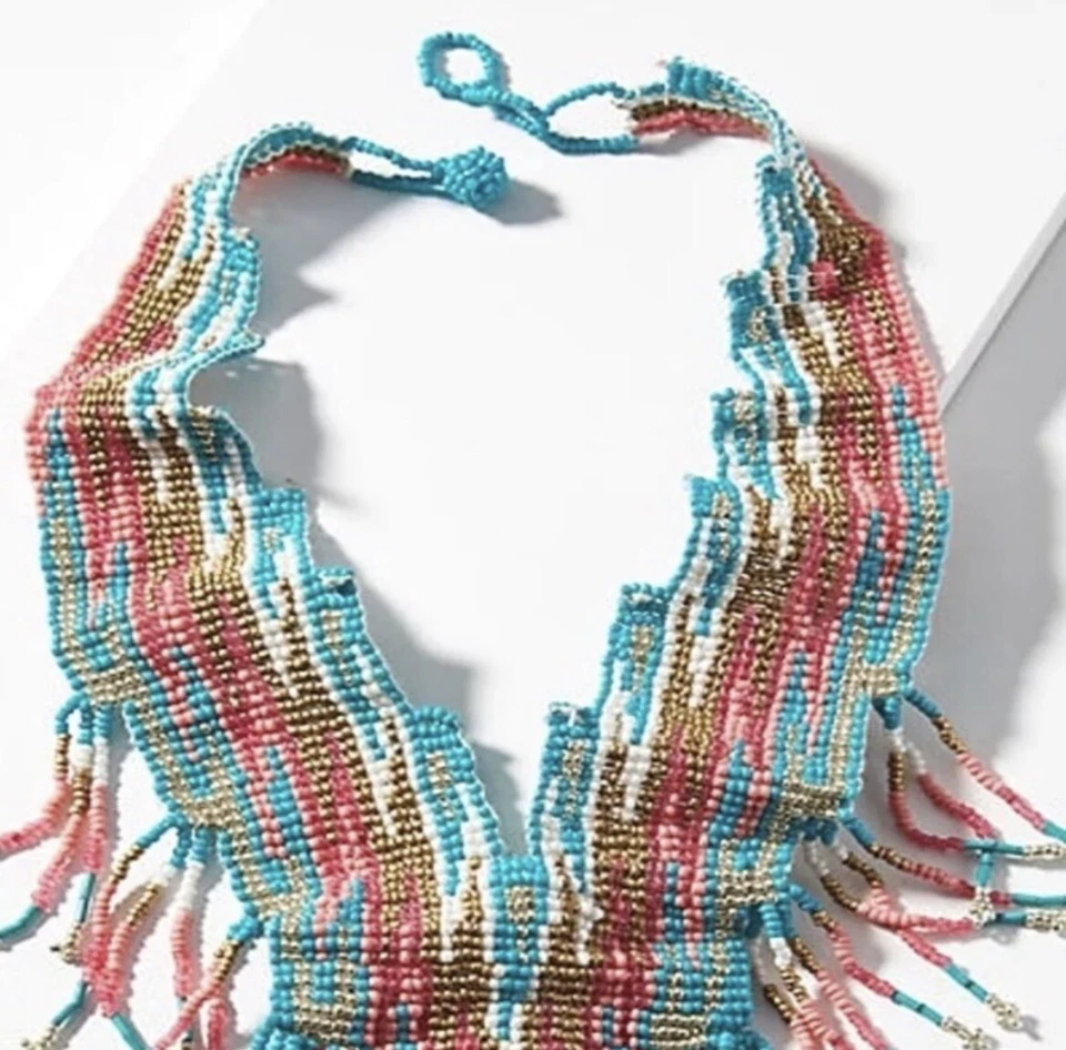 Colar de miçangas azul Anthropologie Sunset novo com etiquetas - Imagem 3 de 4