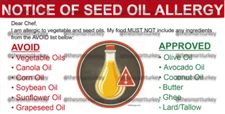 Seed & Vegetable Oil Allergy Card for Keto Diet (Pack of 3)