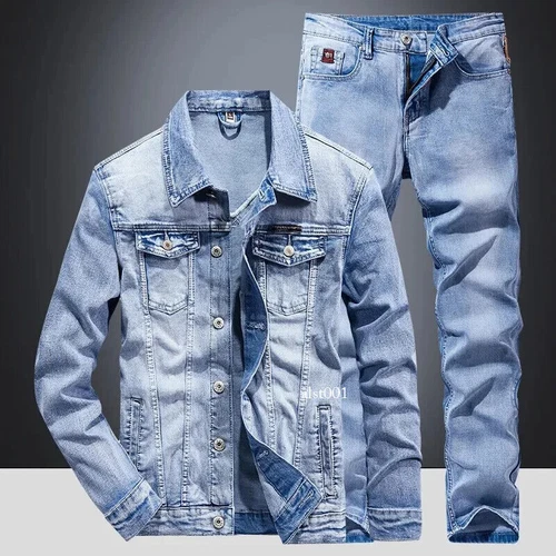 Denim Suit Men's Slim Two-piece Spring Autumn Jacket Jeans Coat Pants Suits Set - Afbeelding 2 van 26