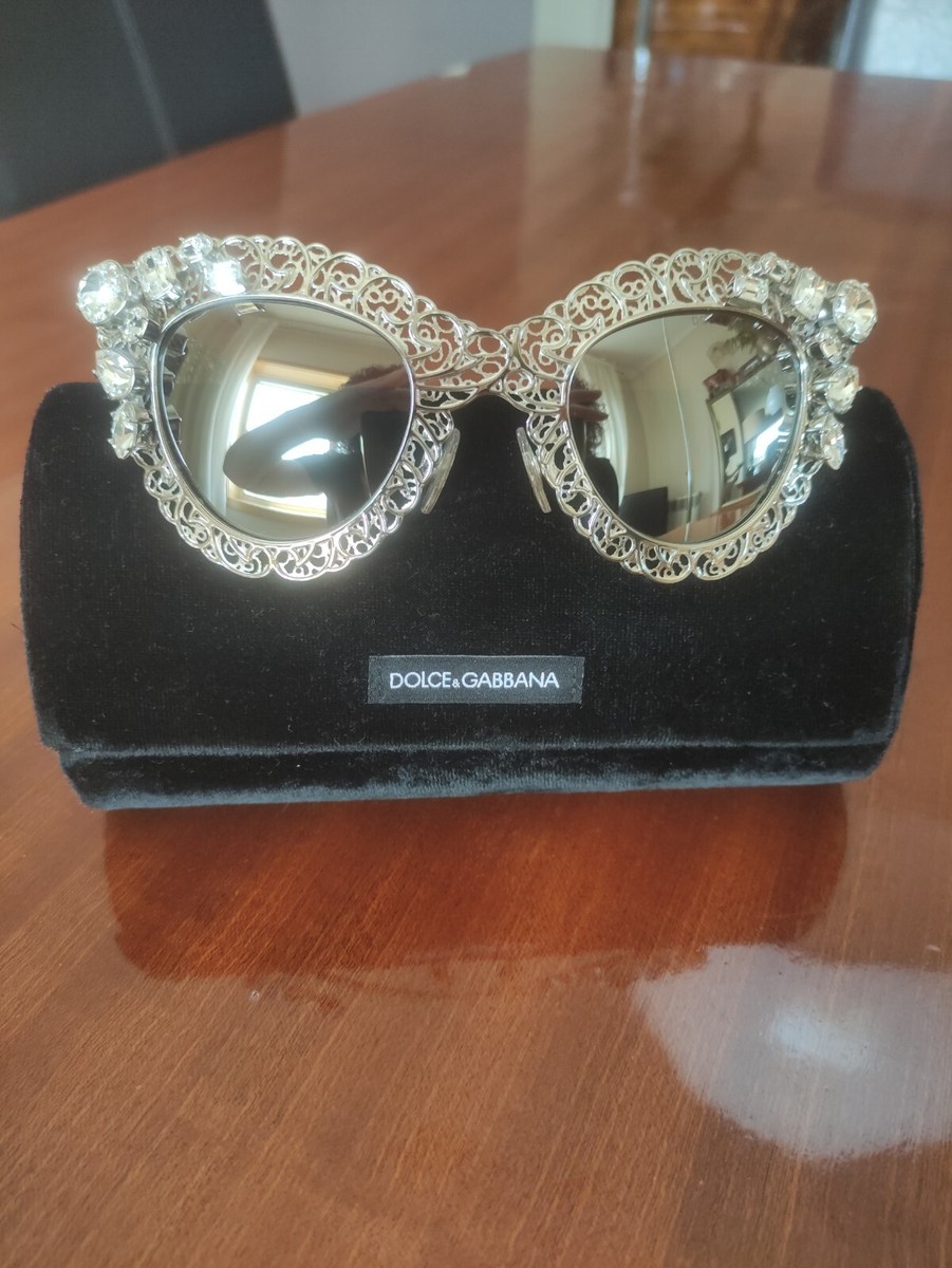 Dolce & Gabbana DG 2134-B-M Silver Filigree Swarovski Cat Dolce & Gabbana DG 2134-B-M Silver Filigree Swarovski Cat