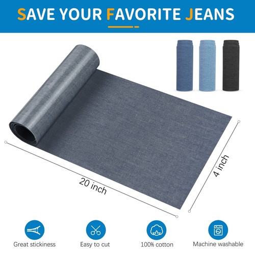 Iron on Patches for Clothing Repair 4Rolls Denim Patches for Jeans Kit 4" by 20" - Picture 7 of 7