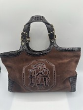 Tory Burch Expresso Suede Croc Embossed Trim Satchel Shoulder Tote Handbag