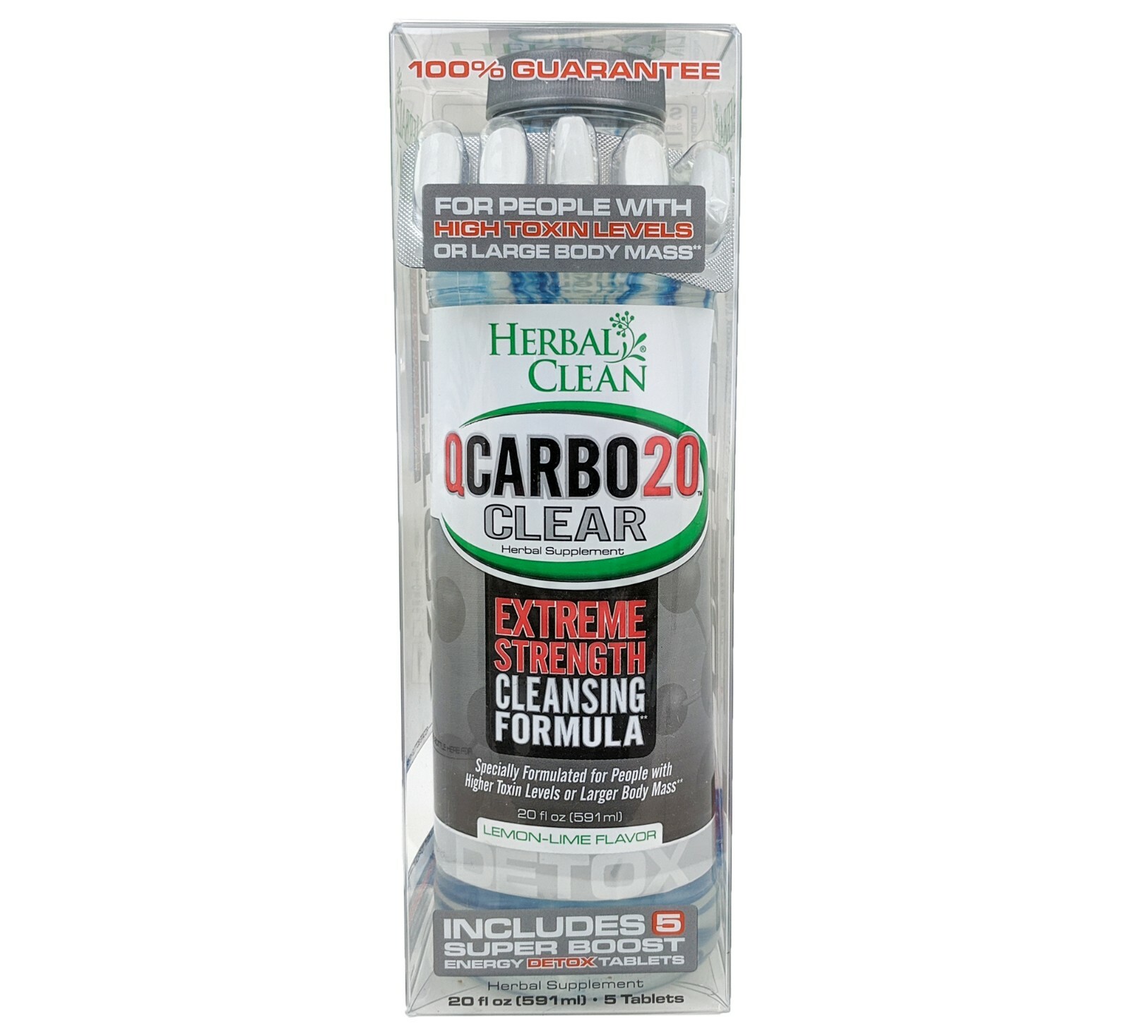 Herbal Clean Qcarbo20 CLEAR Extreme Strength Detox Cleansing w 5