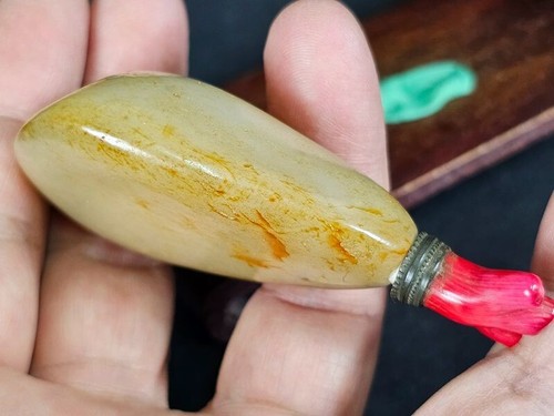 Chinese Pebble Shape Carved Natural White Hetian Jade Snuff Bottle - Picture 6 of 8