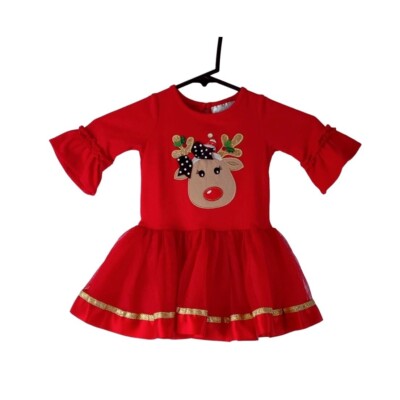 Cute Red Christmas Dress Rudolph Reindeer Tutu Skirt Gold 18M Emily Rose  Holiday | eBay