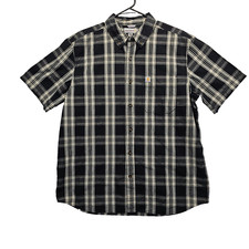 Carhartt Button Down Work Shirt Relaxed Fit Pocket Essential Plaid Black Mens XL