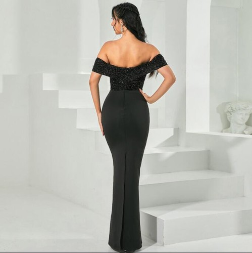 Women's Sexy Sequin Off Shoulder Mermaid Evening Party Dress Cocktail Prom 3375 - Picture 3 of 7