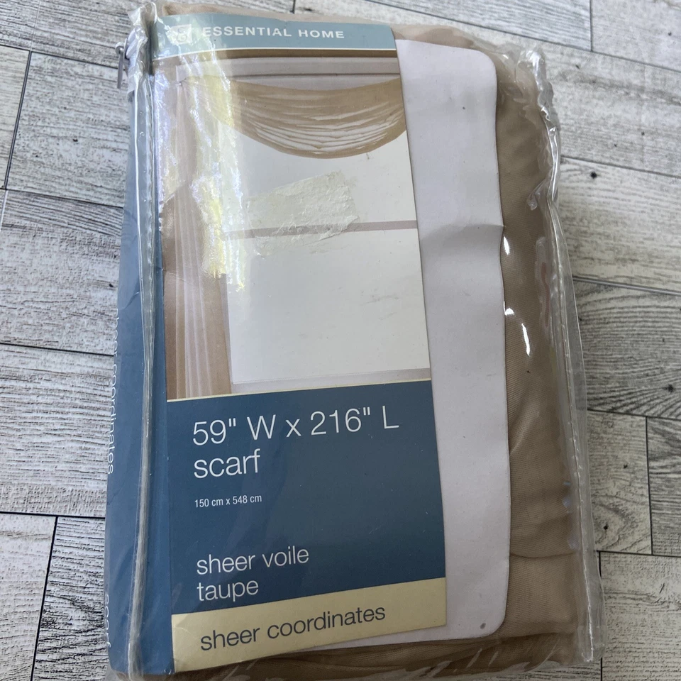 ESSENTIAL HOME VOILE SHEER TAUPE WINDOW SCARF 59 x 216 New - Image 4 of 4