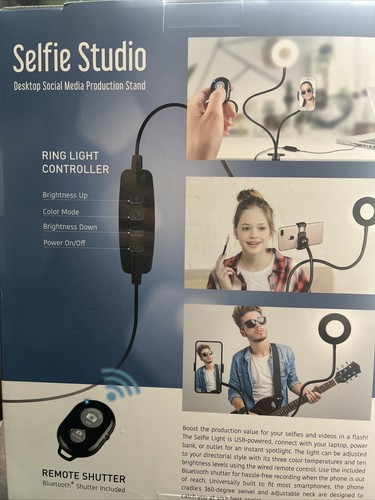 Merkury Desktop Selfie Studio Ring Light Phone Holder Bluetooth Remote Shutter - Picture 2 of 2