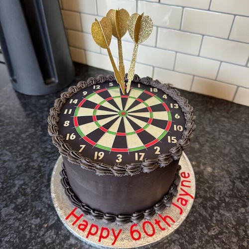 DART BOARD PERSONALISED ROUND EDIBLE BIRTHDAY CAKE TOPPER DECORATION - Picture 2 of 13