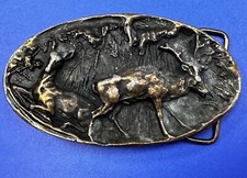 Doe  Buck Deer Stag Elk Wildlife Nature Scene Brass Tone Belt Buckle 435