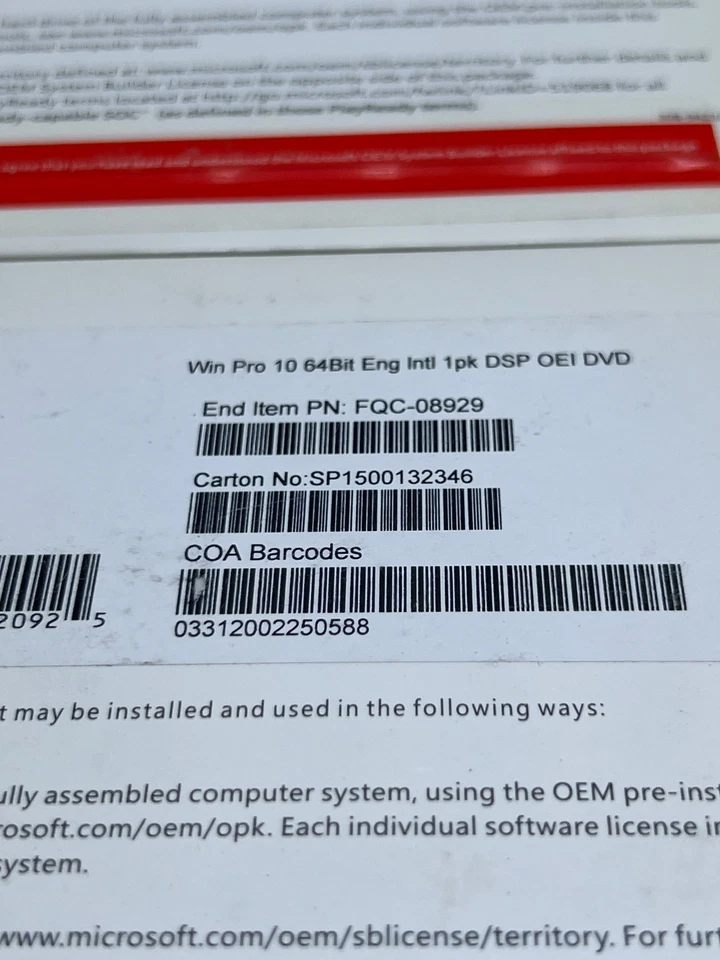 (Los 2 Stk) Microsoft FQC-08929 Win Pro 10 64Bit Eng Int 1PK DSP OEI DVD - Bild 2 von 4