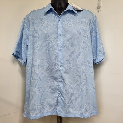 NEW Cafe Luna Hawaiian Shirt Mens L 42x44 Button Up Short Sleeve Blue Palm Trees