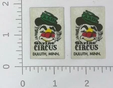 Pair of Vintage Shrine Circus AADS Clown Duluth Minnesota Decal Stickers