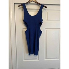 Zara Womens Bodycon Mini Dress Size Med Side Cut Outs Ribbed Knit Blue. So Comfy