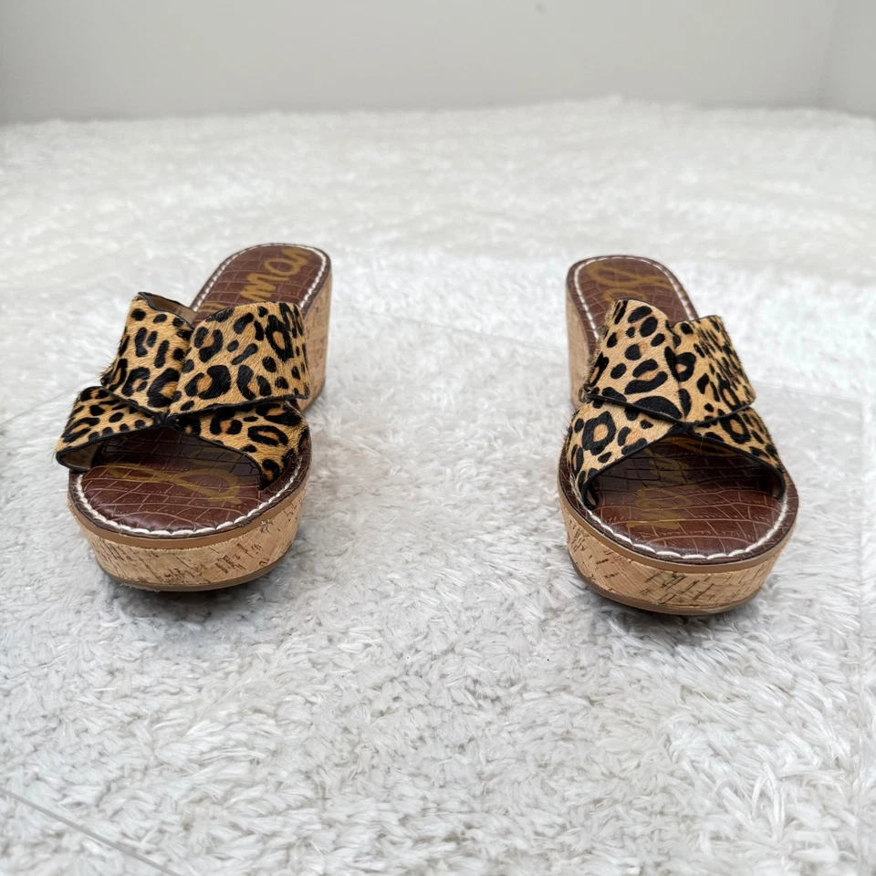Sam Edelman 凉鞋 8.5 豹纹软木楔形厚底拖鞋波西米亚度假村 — 第 2/4 张图片