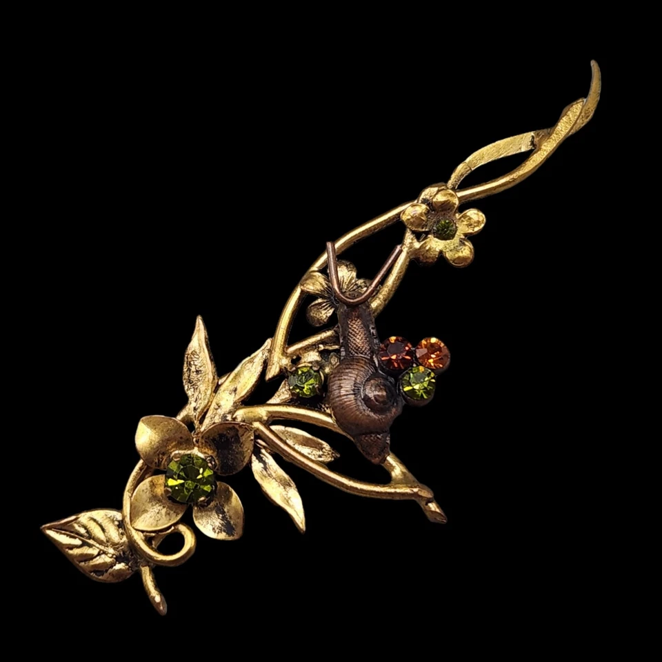 De Colección Enorme Broche Flores Caracol Estrás Verde Tono Dorado Jardín Salvaje Grande RARO Foto 2 de 4