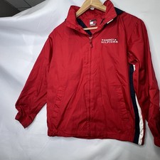 Vintage Tommy Hilfiger Collar Spellout Full Zip Hood Windbreaker Jacket YOUTH M
