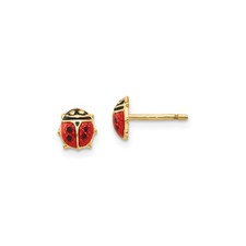 14k Yellow Gold Childrens Enamel Ladybug Post Earrings