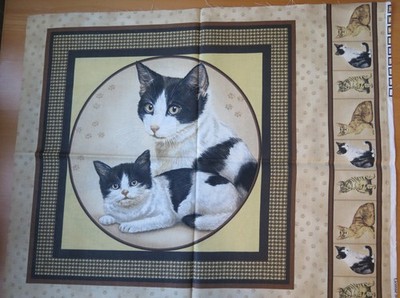 Stoff - Kissenpanel ''schwarz-weiße Katzen'' - Cranston Print 