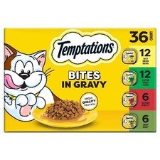 Temptations Bites in Gravy Variety Pack Adult Wet Cat Food, 3.5 oz Trays, 36 pk 5.15 per gallon