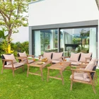 8PCS Outdoor Furniture Set Patio Conversation Set  w/ Wood Frame Cushion