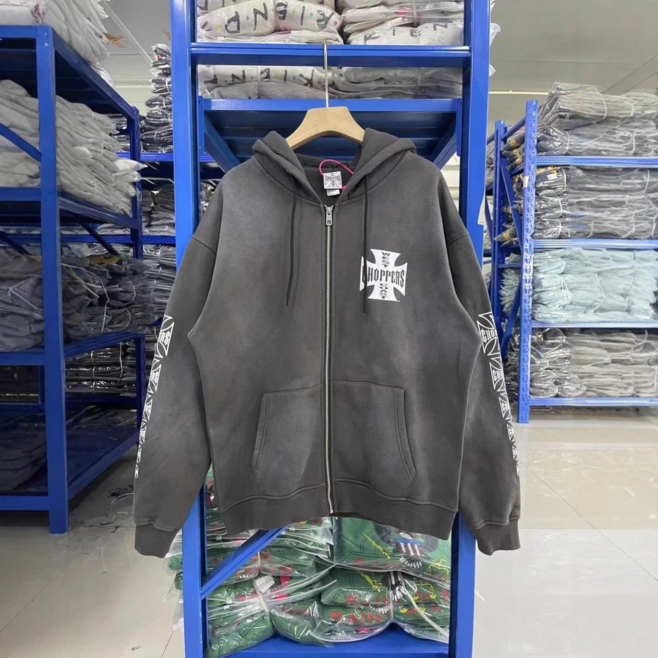 Sudadera con Capucha West Coast Choppers Cremallera Completa Jesse James Grande Gris Años 2000 Foto 3 de 4