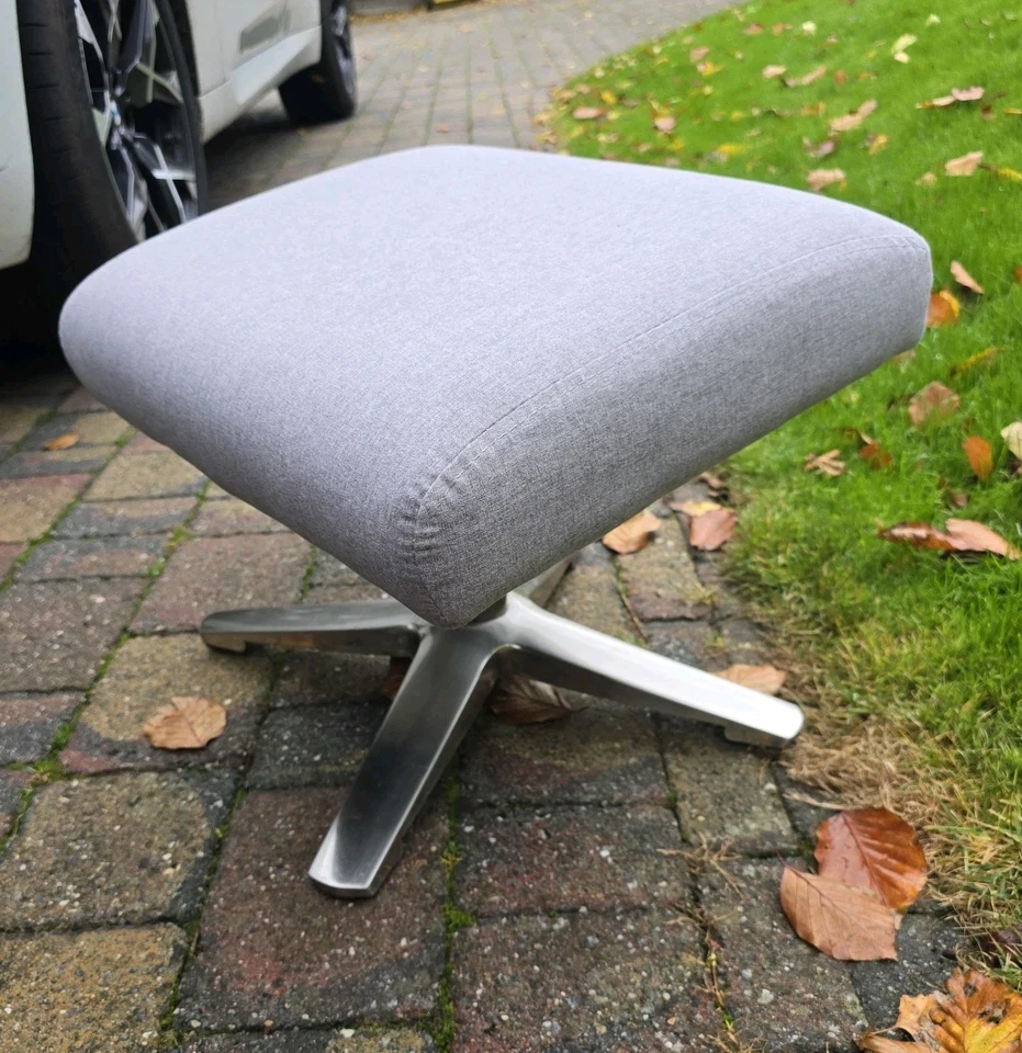 Footstool Ottoman Leg Rest Seat Grey & Chrome Legs Mid Century Modern Style Mcm - Image 2 of 4