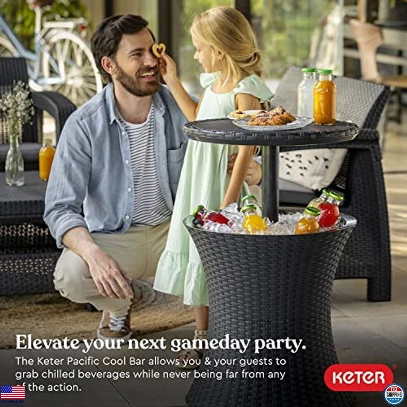 Keter Pacific Cool Bar 7,5 galões mesa de pátio ao ar livre e refrigerador de vinho, cinza escuro - Imagem 4 de 4