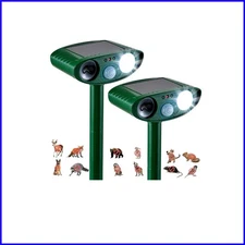 2 Pack Solar Ultrasonic Animal Repeller with Strobe Light - Humane Pest Control