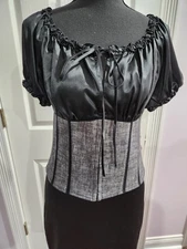 Bebe Women's Corset Style Blouse Silk Top & Linen/viscose Bottom Size 8