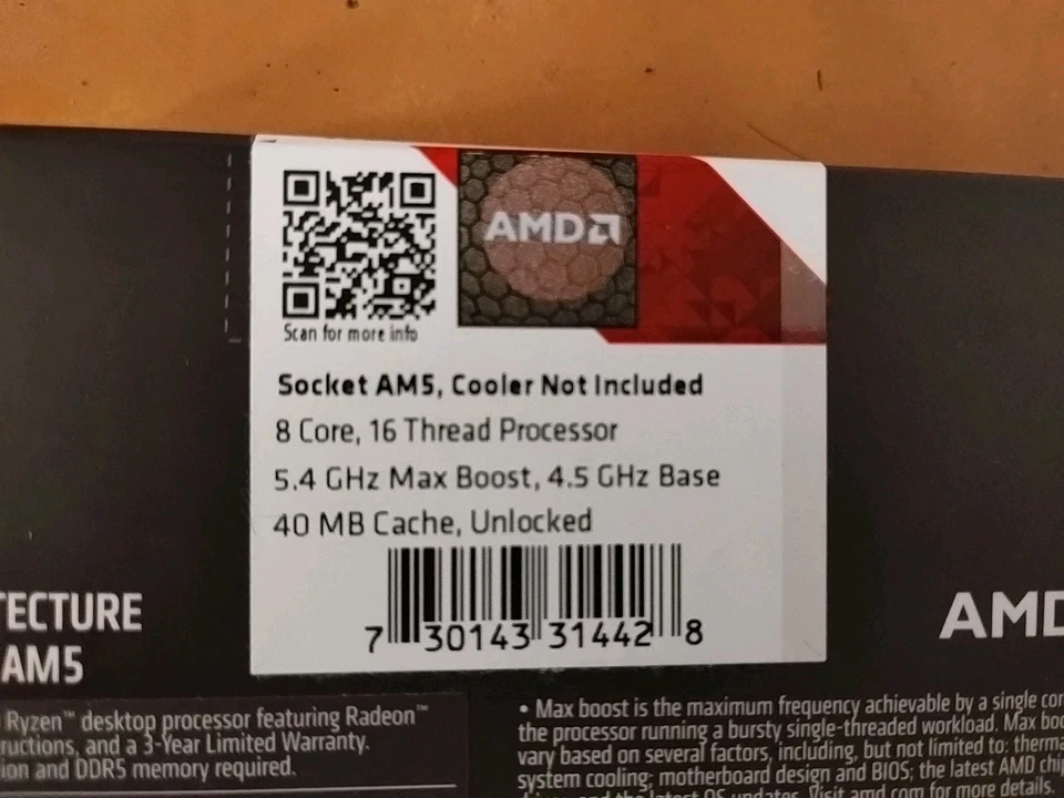 RYZEN 7 7700X Zen 4 Socket AM5 12-2022 105W 4,5 GHz Fuori GaranziaMa Come Nuovo  - Immagine 4 di 4