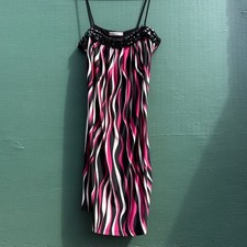 Forever 21 Vintage Women Indie Sleeze Mini Dress Pink Black Stripe Beaded M