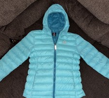 Gerry Girl's Puffer Hooded Jacket 90/10 Down Filled Packable Teal Sz M 10-12