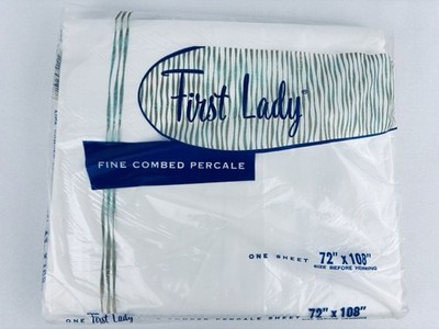 First Lady Fine Combed Percale Twin Bed Flat Sheet 72 x108 White Vintage
