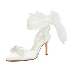 Pearl Heels Wedding Shoes for Bride Closed Toe Bridal Heels...