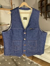 Vintage 1970's WRANGLER Blue Sherpa Lined Denim Western VEST Men's Size XL