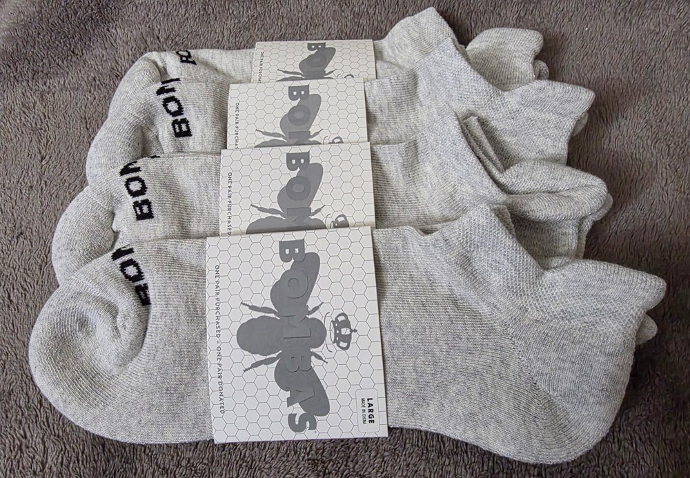 4-Pack (4 pairs) Bombas Solids Ankle Socks - Grey - Men's Large