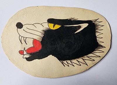 original antique colorado springs biker bad black wolf tattoo flash sketch 2.5x4