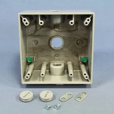 Pass & Seymour Gray Die-Cast Weatherproof 2-Gang Outlet Box 3-Hole 1/2" WPB232
