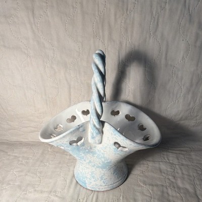 Ethan Allen Italian Handmade Ceramic Decorative Basket Blue White Italy #N49