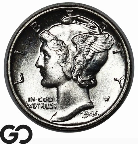 1944-D Mercury Dime Full Bands, Solid Gem BU++ FSB