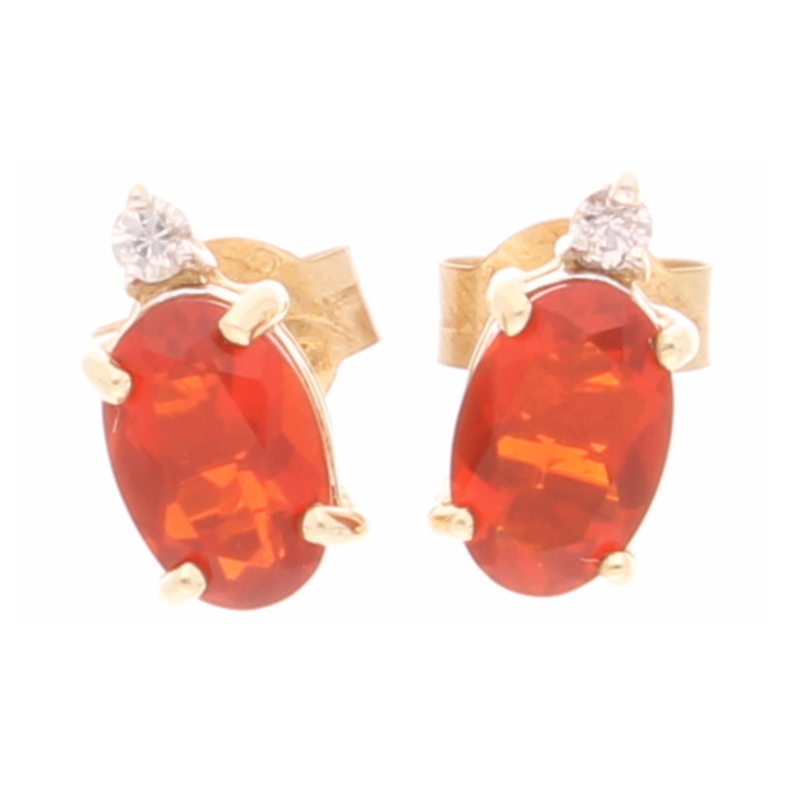 9Carat Yellow Gold Fire Opal & Diamond Stud Earrings (4x8mm)
