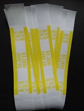 10 - Yellow $1,000 Cash Money Self-Sealing Straps Currency Bands 