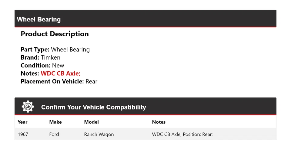 Cojinete de rueda trasero Timken para Ford Ranch Wagon 1967 Foto 2 de 4