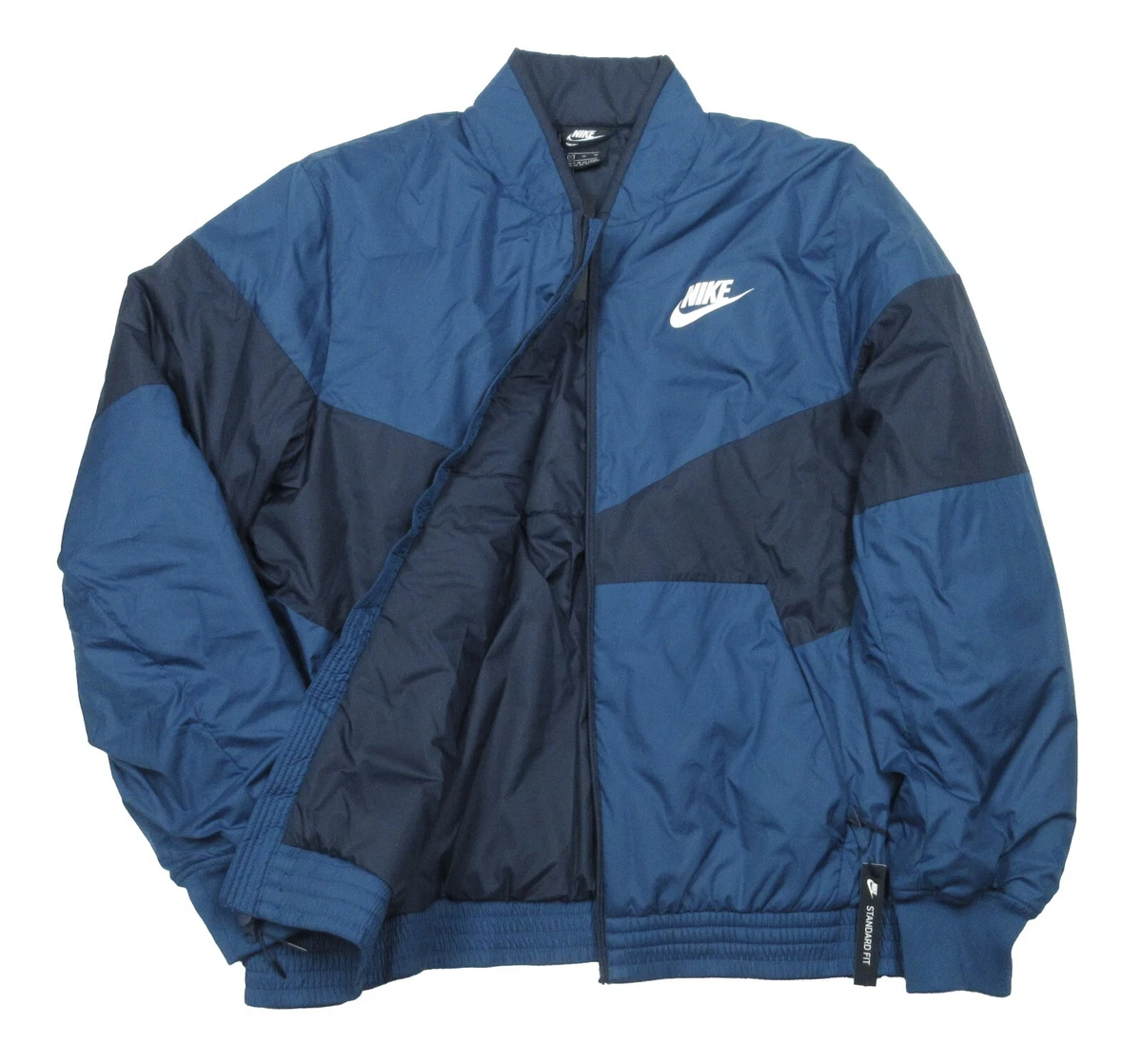 Nike Men s Blue Colorblock Synthetic Fill Puffer Full Zip Bomber Jacket