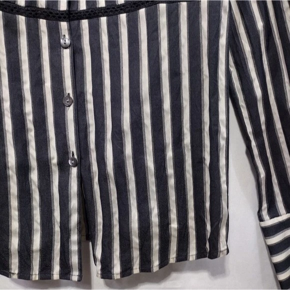 Top a rayas Kenneth Cole New York mezcla de seda para mujer 10 negro blanco retro años 90 Foto 4 de 4