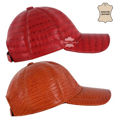 Unisex Leder Baseball Caps Vintage Kroko Print verstellbar Freizeit Sport Mütze Kappe