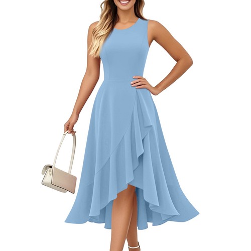 Women's Cocktail Party Formal Wedding Guest Ruffles Dresses, Prom Evening Dress - Picture 5 of 60